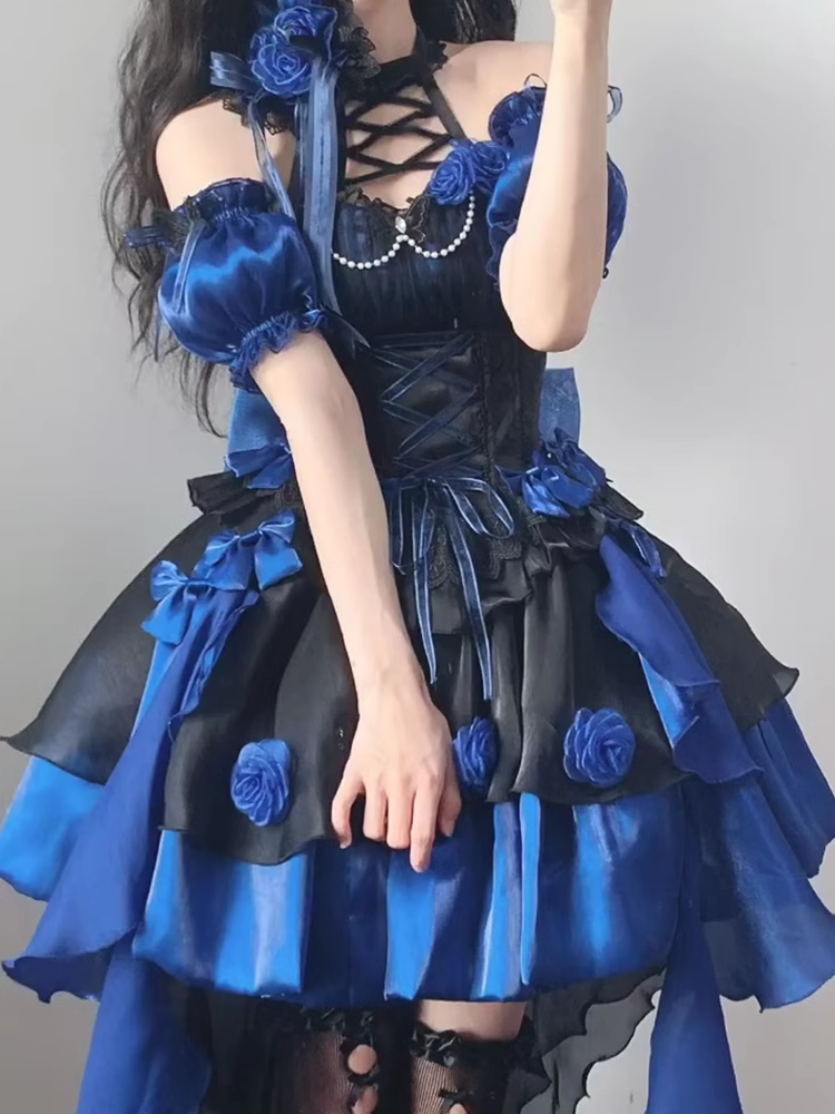 Retro Ball Gown High Neckline Short Royal Blue Birthday Dresses Birthday Outfits