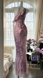 Light purple one-shoulder fitted waist elegant long ball gown R7676