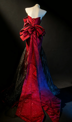 Pretty Red Bow Strapless Satin Tulle Mermaid Long Birthday Party Dress Prom Dresses SP1632