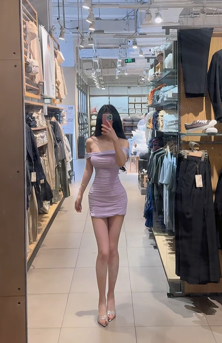 Light purple off-shoulder fitted waist bodycon sexy short ball gown R7909