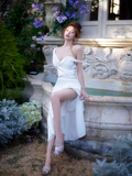 White halter-neck fitted bodycon sexy ball gown R7082