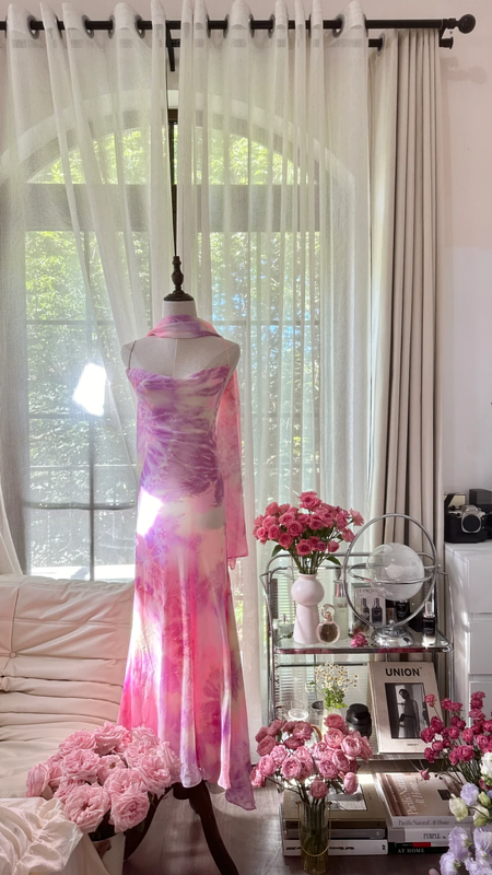 Light pinkish purple halter-neck fitted fishtail long ball gown R7791