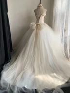 Tea-colored strapless waist-cinching ruched white ballgown long prom dress R7950