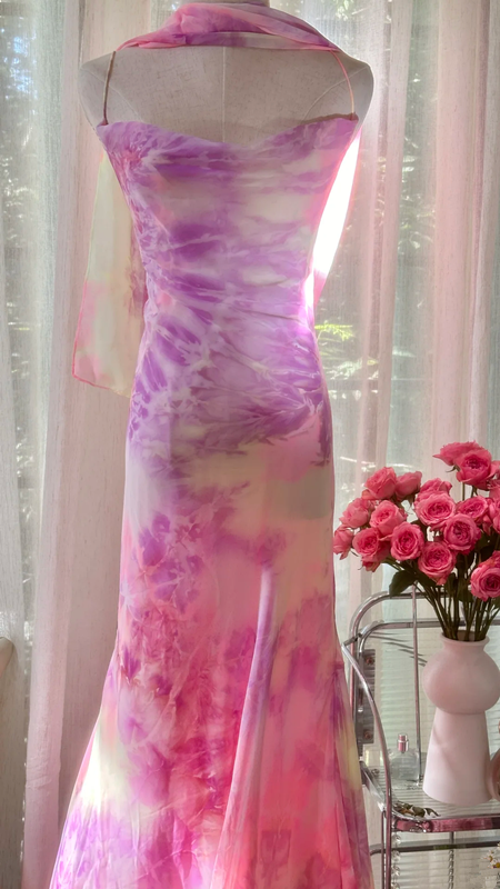 Light pinkish purple halter-neck fitted fishtail long ball gown R7791