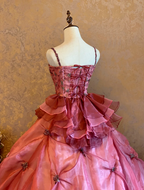Pink Spaghetti Strap Waist-Cinched Puff-Skirt Ball Gown & Bridal Gown R7397