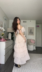 Pretty Strapless Light Pink Chiffon Layered Long Prom Dress Evening Dress Gown