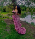 Sexy Mermaid Ruffles Slit Long Evening Gown Formal Prom Dress Y7911
