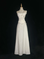 Classy Strapless Satin Print Floral A Line Long Wedding Guest Dress White Formal Evening Gowns SP1792