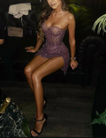 Vintage Purple Sweetheart Neck Sequin Short Graduation Homecoming Dress Sexy Cocktail Dress Y9186