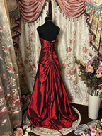 Pretty Burgundy Strapless Satin Beaded Mermaid Long Wedding Guest Dress Formal Birthday Party Dress Evening Gown