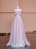 Light purple strapless, fitted A-line long ball gown/bridal dress R8423