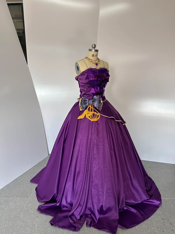Purple halter-neck, fitted waist, full skirt, long ball gown R8369