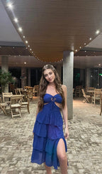 Blue Sleeveless Prom Party Dress with Split      cg25304