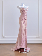 Light pink strapless fitted waist elegant floral pattern long ball gown/bridal dress R8278
