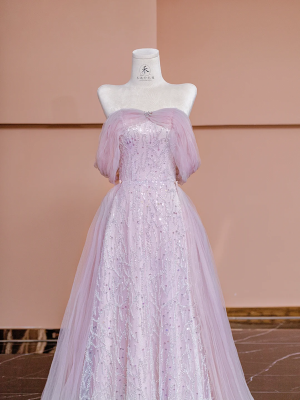 Light purple strapless, fitted A-line long ball gown/bridal dress R8423