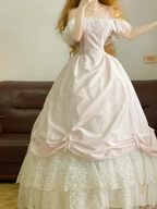 Light Pink Off-the-Shoulder Waist-Cinched Puffball Skirt Ball Gown, Bridal Gown R7339