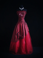 Vintage Burgundy Strapless Satin Tulle Beaded A Line Long Evening Dress Birthday Prom Gown