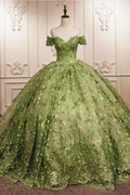 unique sage lace ball gown off the shoulder quince dress for 15th birthday party Y6525