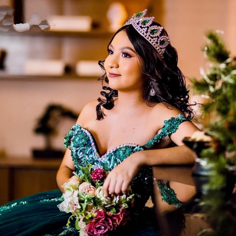 Dark Green Quinceanera Dress Sweet 16 Dress Sequined Beaded Dress Ball Gown c3095
