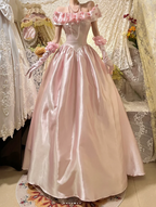 Sweet Pink Ball Gown Off The Shoulder 3D Flowers Beaded Long Birthday Party Dress Evening Gown With Gloves
