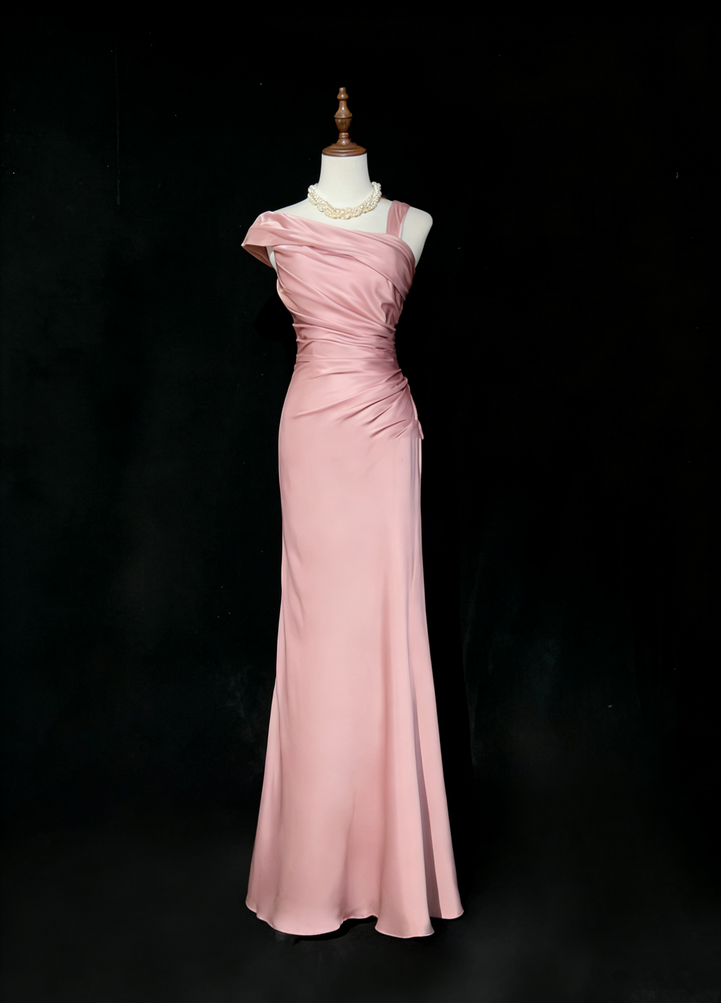 Vintage Champagne Satin Pleated Mermaid Long Birthday Prom Dress Evening Gown SP1962