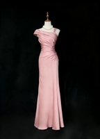 Vintage Champagne Satin Pleated Mermaid Long Birthday Prom Dress Evening Gown SP1962