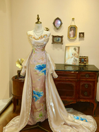 Champagne pink strapless fitted long ball gown R7160