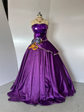 Purple halter-neck, fitted waist, full skirt, long ball gown R8369