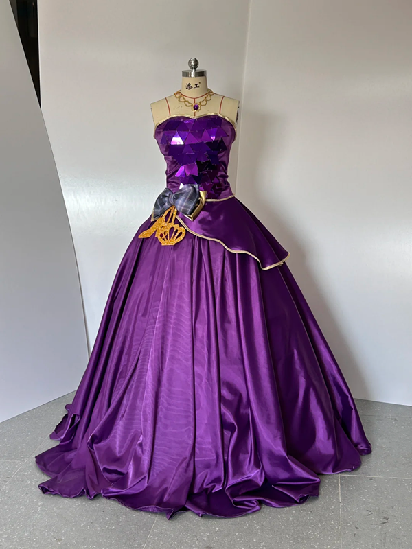 Purple halter-neck, fitted waist, full skirt, long ball gown R8369