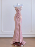 Light pink strapless fitted waist elegant floral pattern long ball gown/bridal dress R8278