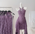 Purple halter neck dress 2025 new style new Chinese style hip skirt lace skirt R2086