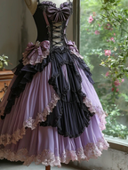 Lilac &Black Chiffon Lace Prom Party Dress Birthday Dress  cg26292