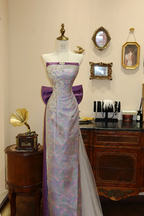 Light purple strapless floral print fitted long ball gown/bridal dress R7197