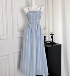 Blue plaid lace slim and high-end detachable suspender tube top long skirt R1984
