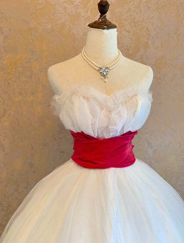 White Strapless Waist-Cinched Puff-Skirt Ball Gown & Bridal Gown R7400