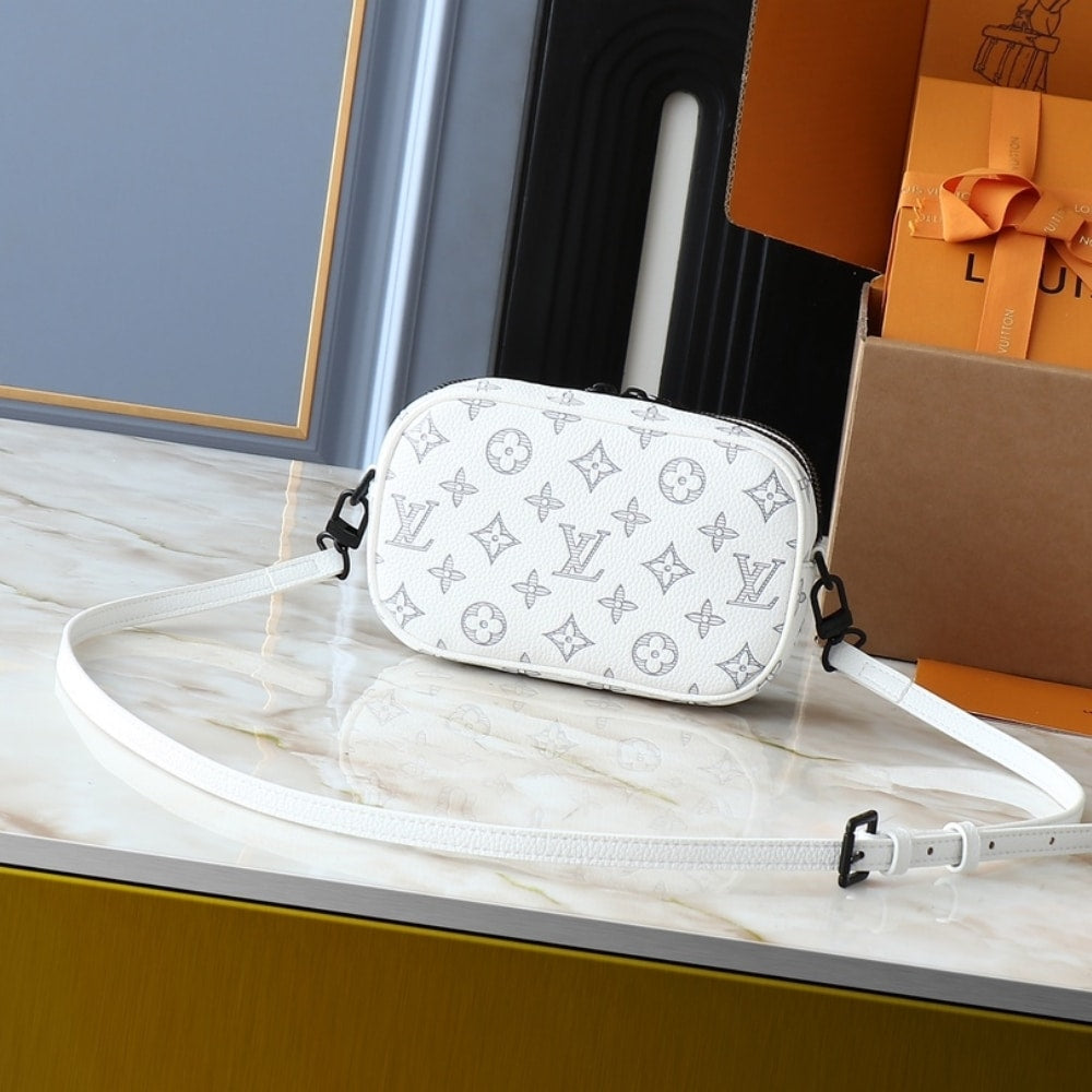 LOUIS VUITTON ALPHA WEARABLE WALLET MONOGRAM SHADOW WHITE AND NAVY 18CM M83383