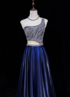One Shoulder Royal Blue Prom Party Dress Beads Evening Gowns