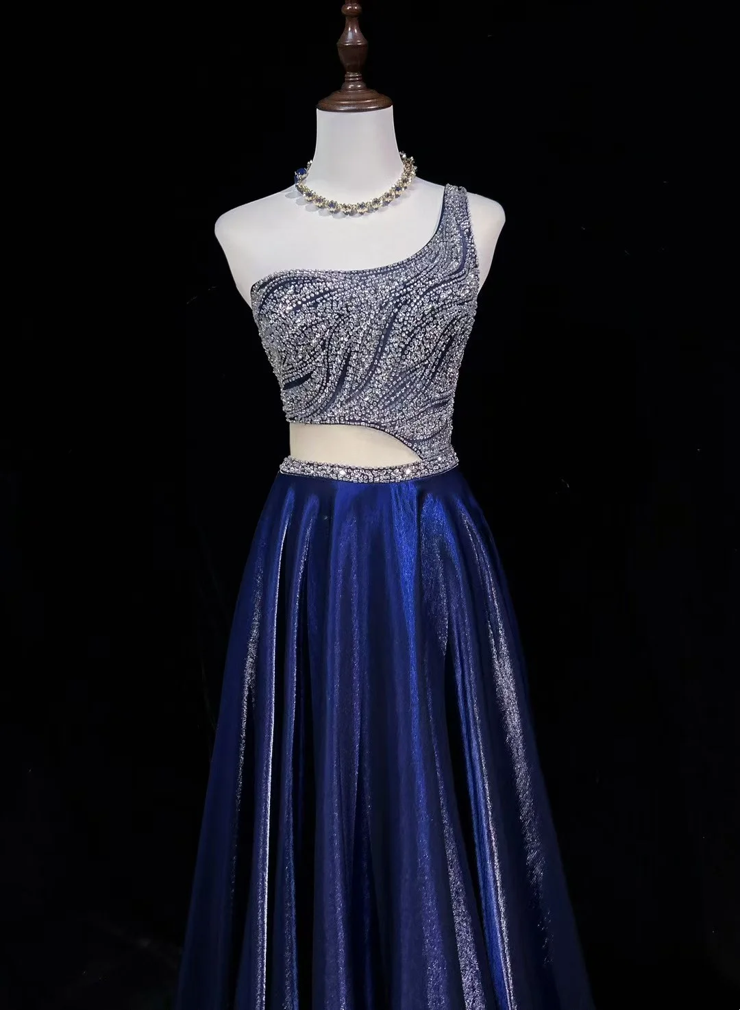 One Shoulder Royal Blue Prom Party Dress Beads Evening Gowns