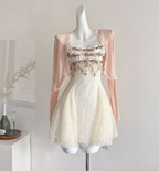 White three-dimensional embroidered flower waist dress pure style skirt R2006