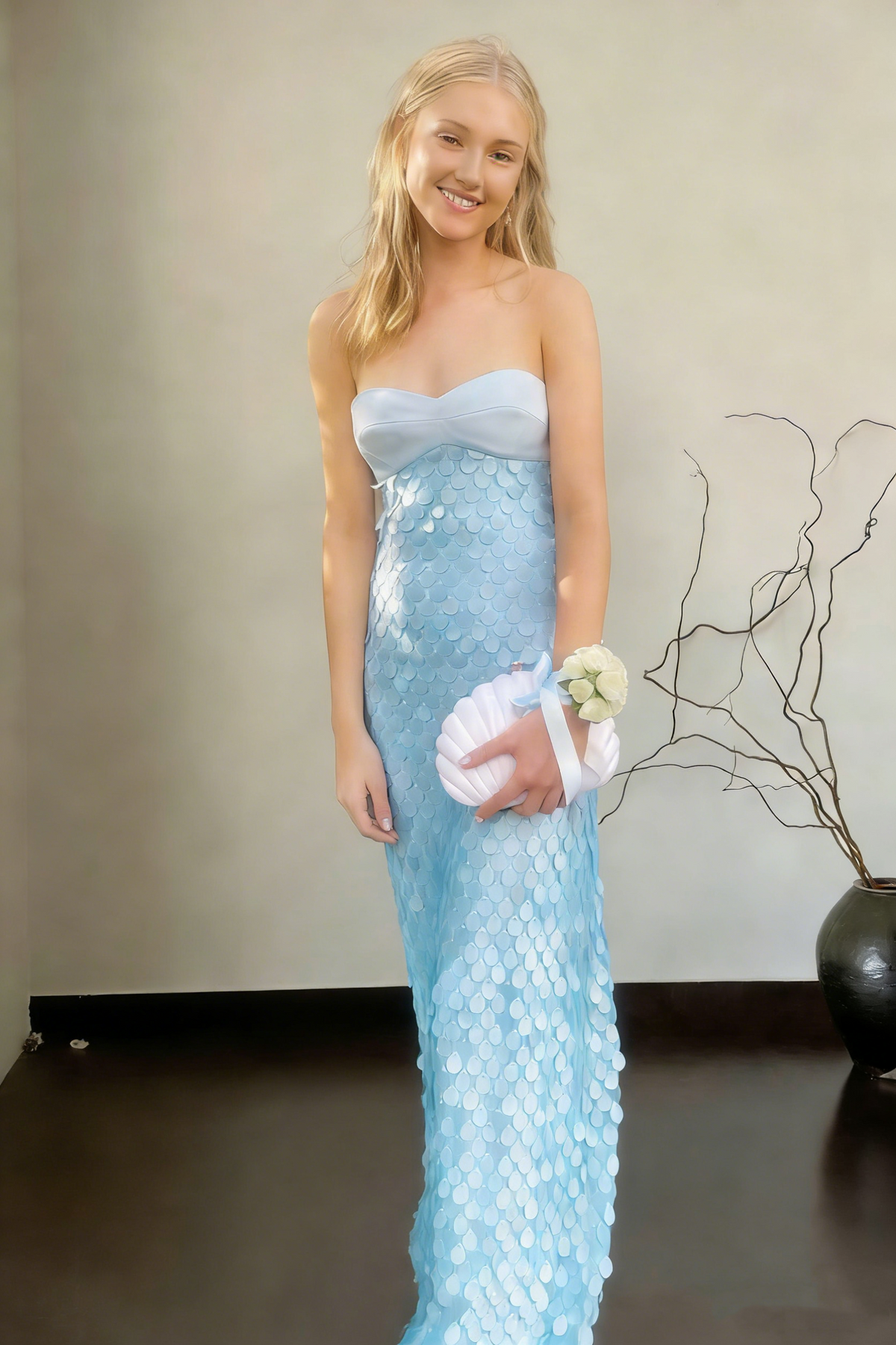 Gorgeous Strapless Blue Sequin Long Party Dress Birthday Prom Gown SP1529