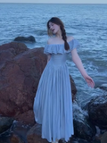 Ruffled dress for women, summer off-shoulder super fairy long dress G084