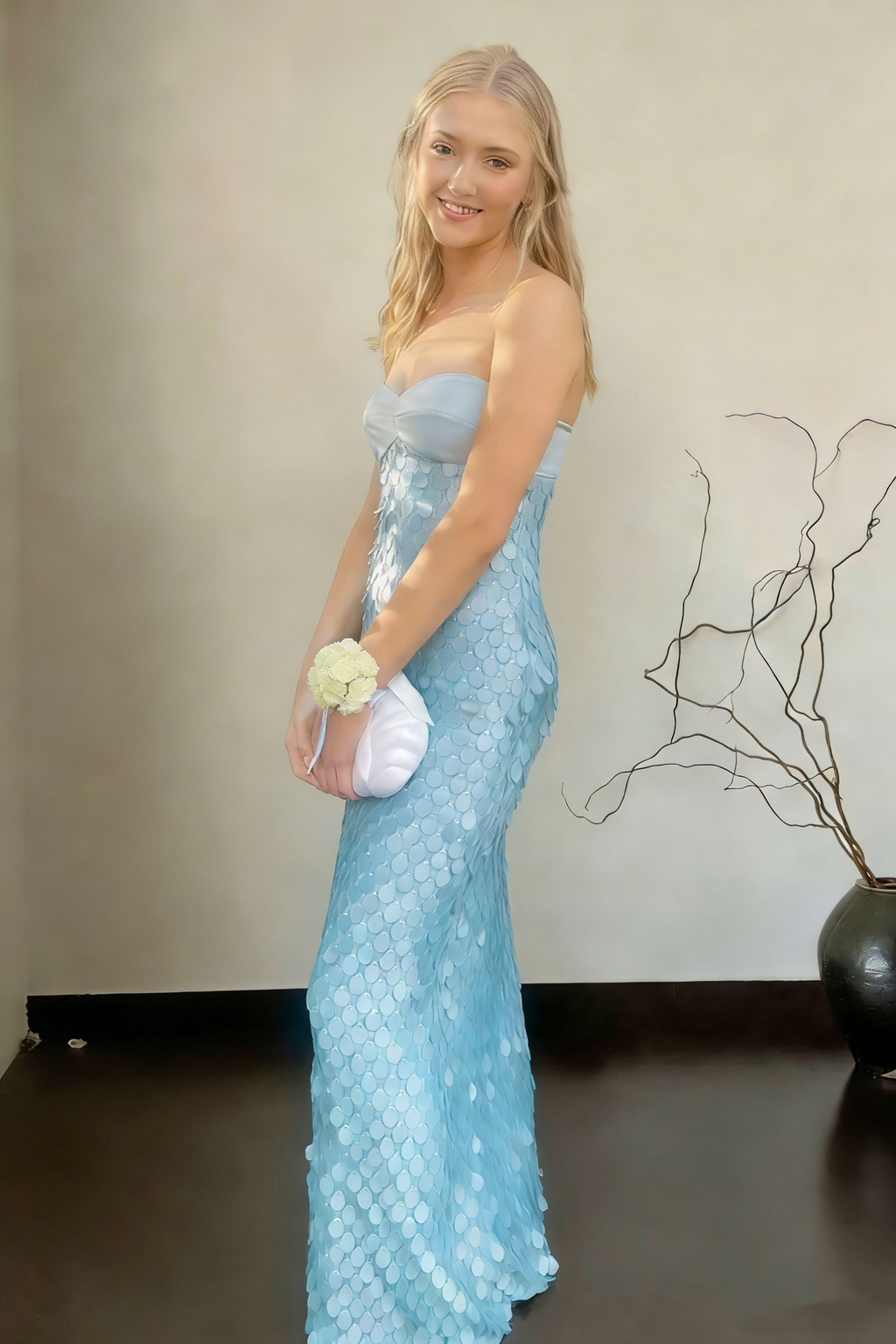 Gorgeous Strapless Blue Sequin Long Party Dress Birthday Prom Gown SP1529