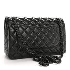 Shiny Crumpled Calfskin Quilted Jumbo Double Flap So Black