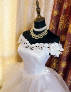 Pretty White Off The Shoulder Tulle Beaded Appliques Long Wedding Dress Formal Bridal Gowns SP1612