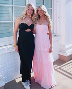 Green Strapless Ruffle Multi-Layer Long Prom Dress Y7373