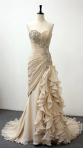 Vintage Sweetheart Neck Chiffon Pleated Ruffled Mermaid Long Wedding Dress SP403