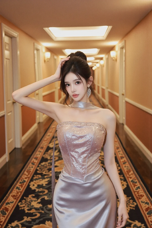Light purple strapless fitted long ball gown R7528