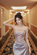 Light purple strapless fitted long ball gown R7528