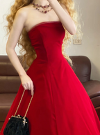 Red Strapless Waist-Cinched Puff-Skirt Ball Gown & Bridal Gown R7370
