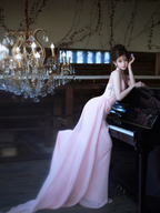 Pink Halter Neck Waist-Cinched Elegant Floor-Length Prom Dress R7088
